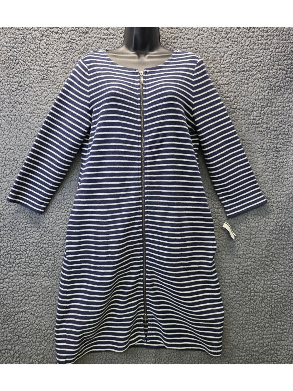 Pendleton Striped Full Zip Midi Dress M Blue White Nautical Beach Resort Coastal